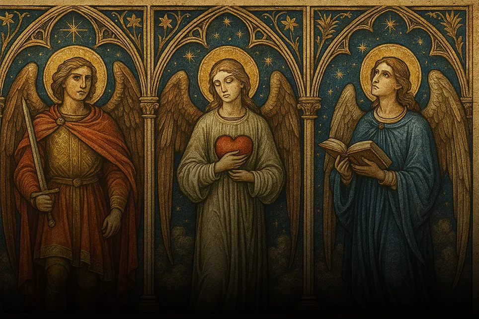 a painting of three angels